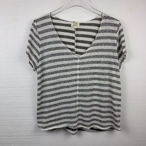 Grey and white striped v-neck top
